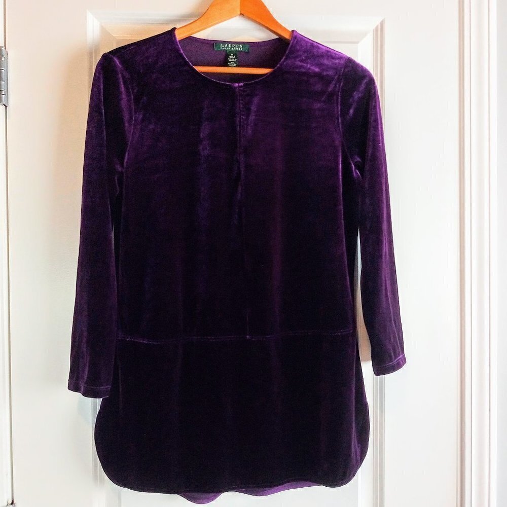 Lauren Ralph Lauren Purple Velvet Long Sleeve Top
